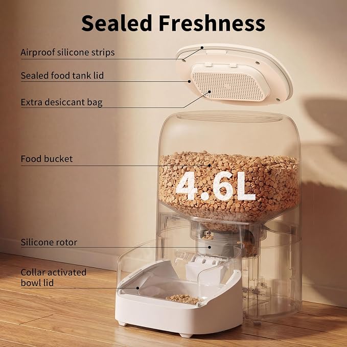 HoneyGuaridan RFID Automatic Cat Feeder with Collar Tag-Activated Personalized Meal, 5G WiFi APP Control Cat Food Dispenser with Diet Tracking and Anti-Theft for Multi Pet Home and Different Diet
