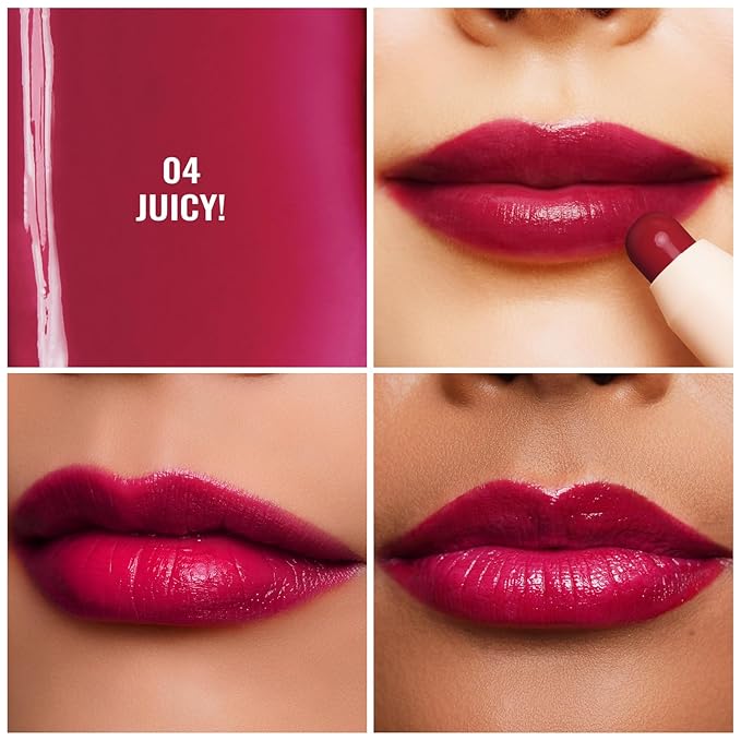 Oulac Black Cherry Lipstick - Lipstain and Blush Duo, Tinted Lip Balm, Moisturising and Nourishing, Glossy Finish, Vegan, JUICY!(04)