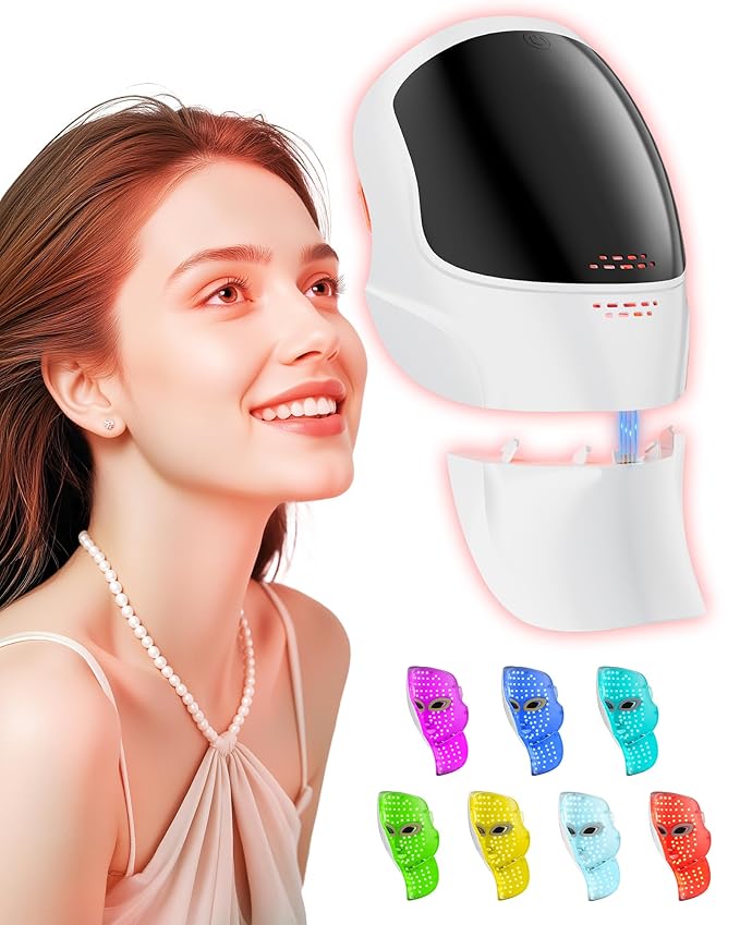 FOLOKE Red Light Therapy Mask for Face & Neck, LED Face Light Therapy,USB C Rechargeable,Infrared Mask for Home Working Travel Yoga