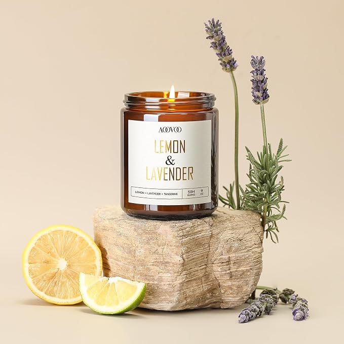 AOOVOO Lemon Lavender Scented Candle - Lavender Candle, Scented Candles, Soy Aromatherapy Candle, Soy Wax Candle, 9oz