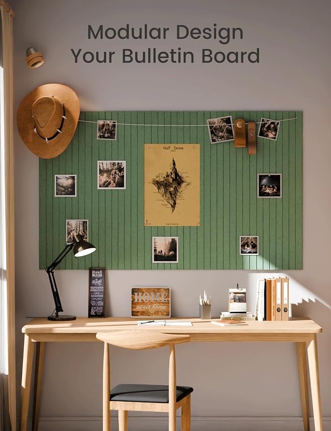 Fluxynara 48" x 36" Large Felt Bulletin Board, Moss Green | 12 Pack Cork Board Alternative with 60 Safe Adhesive Tabs, Pin Boards for Wall Decor, Home, Office, Classroom,Dorm