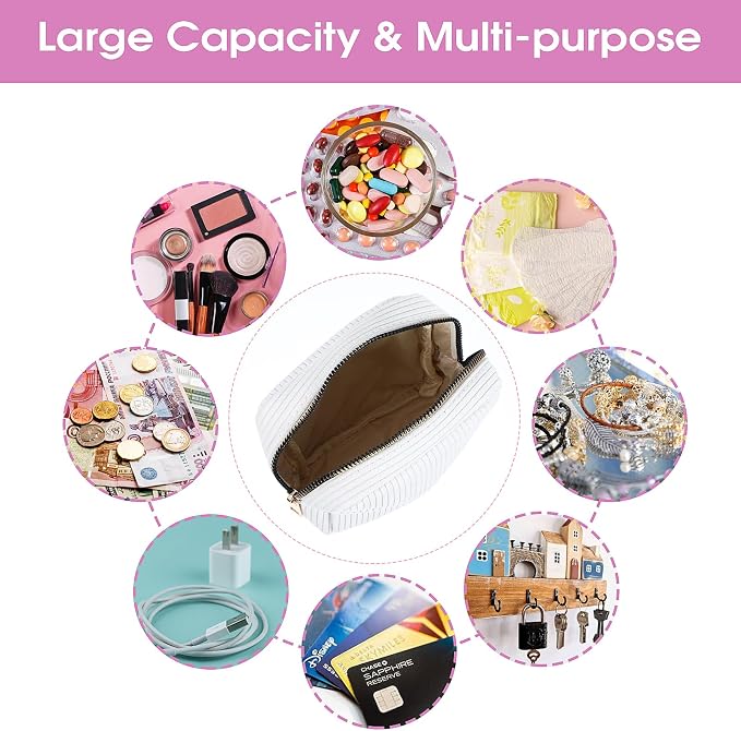 Xinjoduz 1 PCS Menstrual Bags for Teen Girls, Mini Corduroy Travel Period Bag for Sanitary Napkin Storage Portable Makeup Pouch with Zipper Feminine Pad Bags Tampon Holder for Women Purse(White)