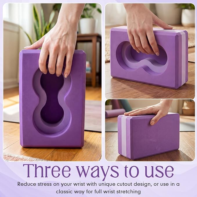 Yoga Blocks 2 Pack for Wrist Relief Yoga Blocks Wrist Support Set with Knee Pads and Strap Improve Comfort and Grip, Nonslip EVA Foam Pilates Exercise Balance Stretching Accessories Meditation