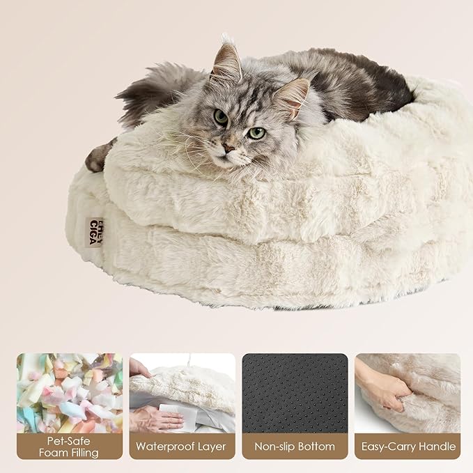 EHEYCIGA Dog Bed Medium Size Dog, Fluffy Small Dog Couch with Removable Washable Cover, Bolster Pet Sofa, Waterproof and Non-Slip, 30" x 30"x 8.5", Cream