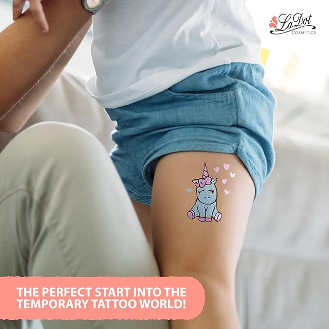 LaDot Temporary Tattoo Stamp– Easy-to-Use Reusable Ceramic Skin Stamp for Creating Custom Temporary Tattoos – Fun Body Art Tool for Parties, Events, and Festivals (Unicorn, Medium)