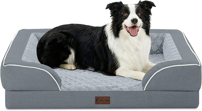 Waterproof Orthopedic Dog Bed for Medium Dogs, 35x22in, Grey | Orthopedic Foam Eases Joint Pressure, Bolsters Supports Head And Neck, Washable Pet Beds, Removable Cover, Non-Slip Bottom