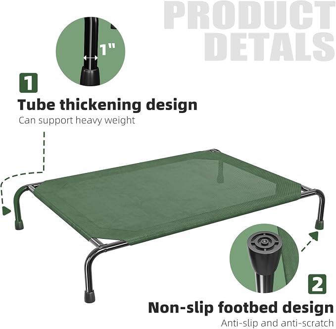 Simple Trending Raised Dog Bed for Large Dogs, Waterproof XL Dog Cot, Outdoor Cooling Elevated Pet Bed, 47.75" x 30.5", Green | Pet Bed for Large Dogs, Waterproof Cover, Breathable mesh, Non-Slip Feet, Suitable for Indoor or Outdoor Use, 47.75" x 30.5"