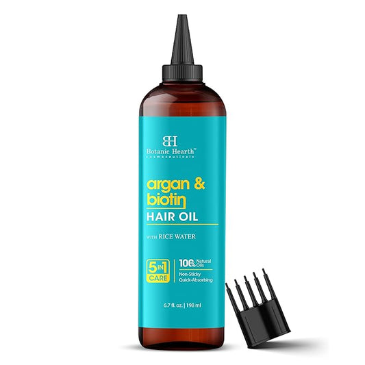 Botanic Hearth Hair Oil for Hair Growth & Hair Treatment Oils | Strengthening Dry, Frizzy, Damaged Hair & Scalp Treatment | Argan & Biotin Hair Oil – 6.7 Fl Oz