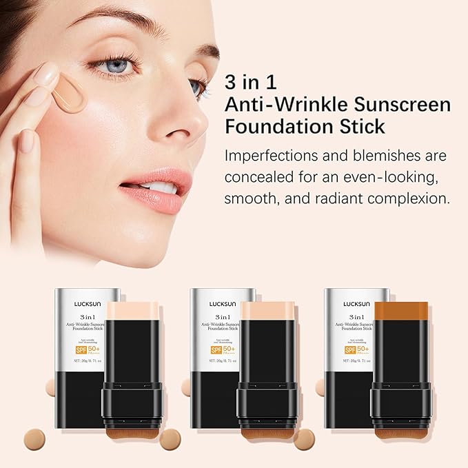 3-in-1 Anti-wrinkle Long-Lasting Hydrating Foundation Stick, Concealer, Multi-Use Coverage Cream, Natural Matte Finish for All Skin Types (Medium)