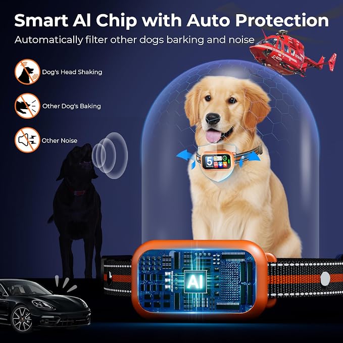 Smart Dog Bark Collar, Waterproof Shock Collar for Small Medium Large Dog | Fits 8-120lbs Dogs, 4 Training Modes, 5 Adjustable Sensitivity Levels, Built-in Bark Counter, Rechargeable, Waterproof