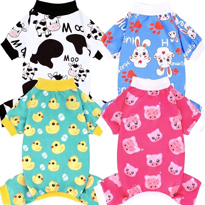 XPUDAC 4 Pieces Dog Pajamas for Small Dogs Pjs Clothes Puppy Onesies for Doggie Duck Shirts Sleeper for Pet Cats Jammies-XXL