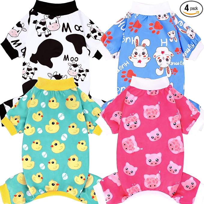 XPUDAC 4 Pieces Dog Pajamas for Small Dogs Pjs Clothes Puppy Onesies for Doggie Duck Shirts Sleeper for Pet Cats Jammies-XL