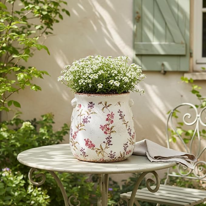 Xiaan Jiaju 6.7" French Country Ceramic Plant Pot with Drainage Hole | Vintage Ice Crackle Planter, Decorative Vase or Kitchen Utensil Holder, Rustic Decor for Indoor & Outdoor Home & Garden