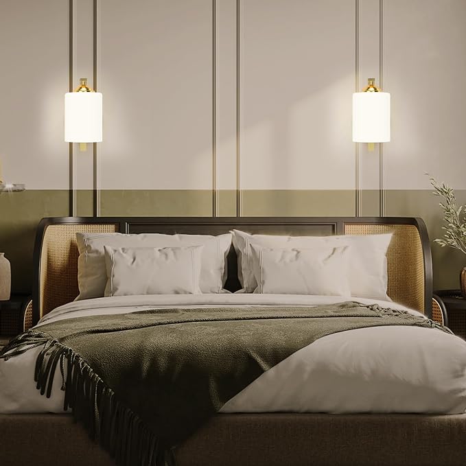 2-Pack Wall Sconces for Bedroom and Bathroom, Gold Farmhouse Wall Light Fixtures with Glass Shade, Modern Vanity Wall Lamps for Living Room, Hallway, Kitchen