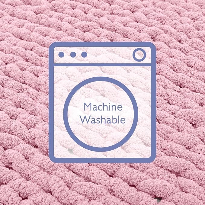 Bigacogo Chunky Knit Throw Blanket for Couch, 51x63 inches, Blush Pink | Hand Knit with Jumbo Chenille, Soft Breathable Cable Knit for Sofa Bed Living Room, Machine Washable, Gift for Mom Friend