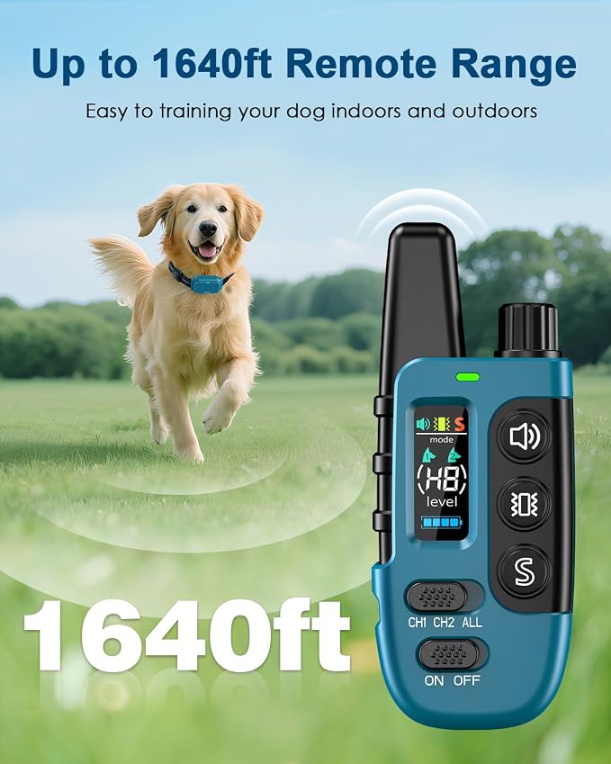 Shock Collar for Dogs, Dog Training Collar with Remote Control | IP67 Waterproof Receiver, Beep, Vibration, Safe Static Modes, Rechargeable，Adjustable Fit for 15–110 lb Dogs