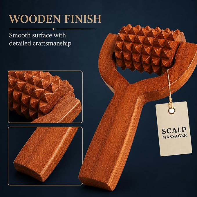 Wooden Scalp Massager Roller, Manual Head Massager Tool, Balayantra Wood Hair Scalp Roller, Handheld Wooden Massage Roller for Head, Grooming & Relaxing Self Care