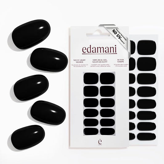34 Piece Fully Cured Gel Nail Strips With No UV Light Needed, 14+ Days Gel Nail Polish Stickers, Salon Quality, Easy to Apply & Remove – Toxin Free, No Damage (Onyx Noir)