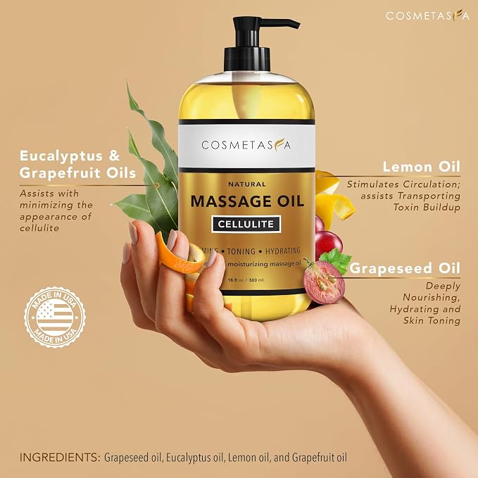 Cellulite Massage Oil, Gel & Mitt - Natural Hot Cream Massage Gel, Oil & Massager - Firm, Tone, Tighten & Moisturize Skin. Soothes Muscles (16.9 oz)