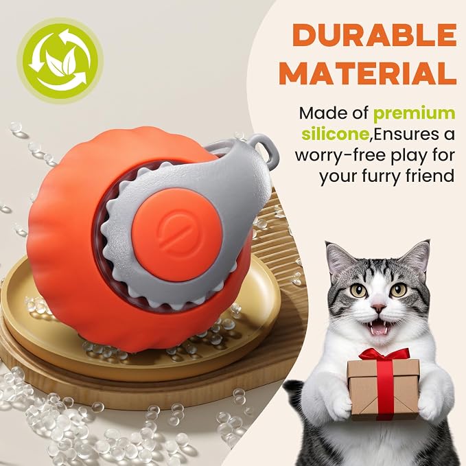 2 Pack Interactive Cat Toy for Indoor Cats, Two Speed Smart Automatic Cat Toy Moving Ball with Tail, Rechargeable Motion Activated Cat Toys for Bored Indoor Adult Cats(Orange & Blue)
