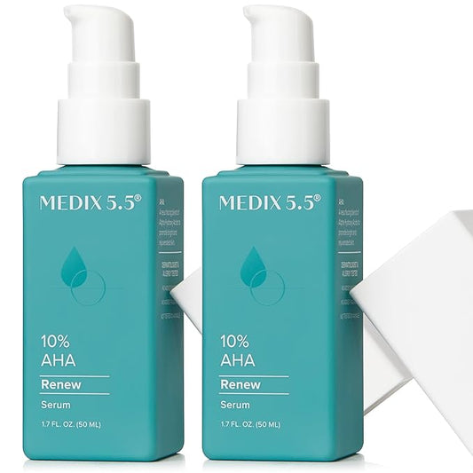 MEDIX 10% Glycolic Acid + Lactic Acid Leave-On Exfoliating Body Gel | AHA Exfoliant Body & Face Serum Refines + Softens Dry Dead Skin, Bumpy Skin, Uneven Skin Tone, KP Bumps, & Wrinkles, 1.7oz, 2PC