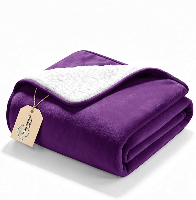 gogobunny Waterproof Bed Blanket, Reversible Sherpa Fleece Throw Blanket for Dog Puppy Cat, Furniture Cover Protects Bed Couch Sofa from Liquid Pee and Pet Fur (Dark Purple, 25x35 inches)