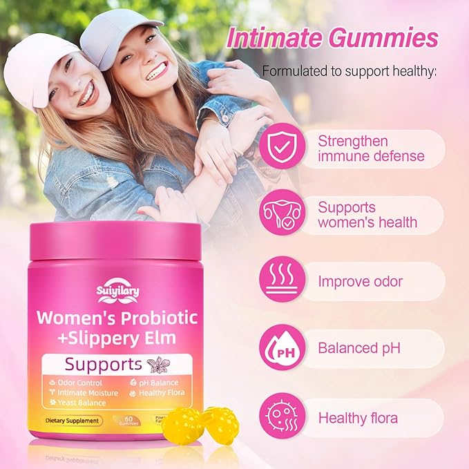 Suiyilary Feminine Probiotics Gummies for Women, PH Balance, Premium Vaginal Health, Immune Support, Vegan, Gluten-Free, Hawaiian Pineapple 60 Gummies 30 Servings