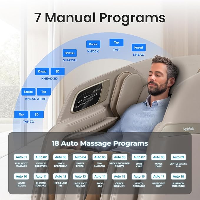 AmaMedic 3D Astoria | Full Body Massage Chair l Intelligent Voice Control | Touchscreen Controller | Heating Therapy l Zero Gravity Reclining l Bluetooth Speakers (Brown)