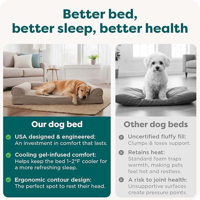 Furhaven Cooling Gel Dog Bed for Large Dogs w/ Removable Bolsters & Washable Cover, For Dogs Up to 95 lbs - Plush & Suede Sofa - Almondine, Jumbo/XL