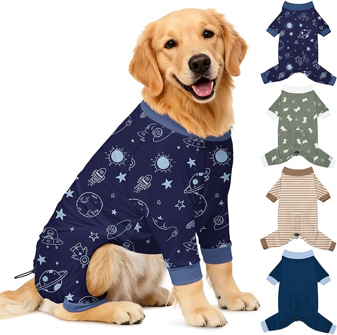 Bienbee Dog Pajamas, 4 Pack Dog Recovery Suit Shedding Suit Cute Soft Puppy Clothes Dogs Pjs Onesies Jammies Adjustable Breathable & Stretchy Clothes for Small Medium Large Dogs Girl Boy Puppy-2XL | Dog Shedding Suit with Soft Fabric, Breathable & Stre...