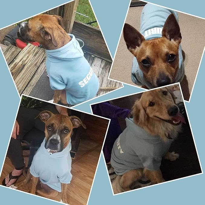 BINGPET Security Dog Hoodie, Pet Sweater Clothes with Leash Hole, Blue | Warm Dog Sweatshirt for Small Medium Large Dogs, All-Season Cold Weather Comfort & Fit, Soft Winter Hooded Pullover Outfit