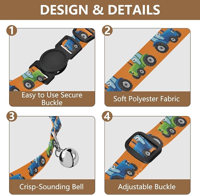 Tractor Orange Blue Kitten Collars 2 Pack Lightweight Small Dog Collar Adjustable Length 10.6" to 17.1"