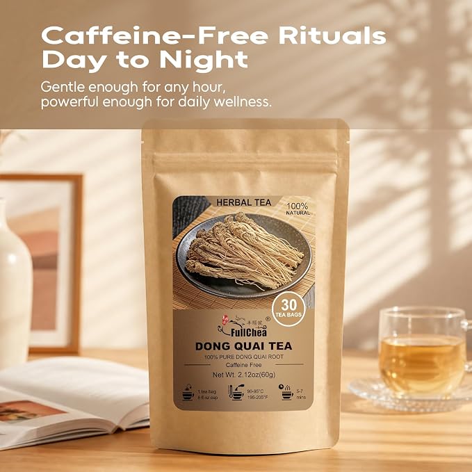 FullChea - Dong Quai Tea, 30 Count - Cut & Sifted Angelica Sinensis Root | Cut & sifted dong quai root, mild smooth herbal flavor, mild soothing properties, daily wellness comfort, caffeine-free