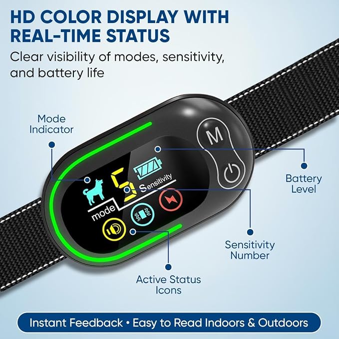 Smart Anti Bark Collar for Dogs | Rechargeable Dog Collar IP67 Waterproof with 5 Adjustable Sensitivity Levels | 3-in-1 Training Modes for All Dog Sizes with Dog tag| Stop Barking Instantly