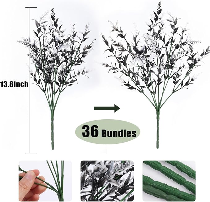 RECUTMS 36Pcs Black Fall Decor Artificial Plant Outdoor Fake Spring Flower | Artificial Greenery for Halloween Flower Arrangements Indoor Outside Hanging Plants Garden Porch Window Home Farmhouse Décor