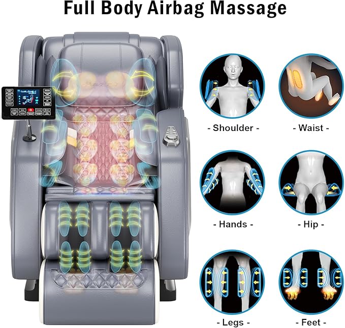 Zero Gravity Shiatsu Massage Chair Full Body Deep Tissue Massage with Lumbar/Calf Heat, Foot Rollers & Recline - Relieve Back Pain for Home Office Workers/Athletes