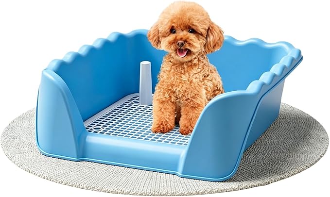 Indoor Outdoor Dog Potty Training Tray, Reusable Puppy Litter Box for Small & Medium Puppies, Pet Potty Pad Holder Toilet for Puppy Training 14.57''LX4.53''HX13.78''W (Blue)