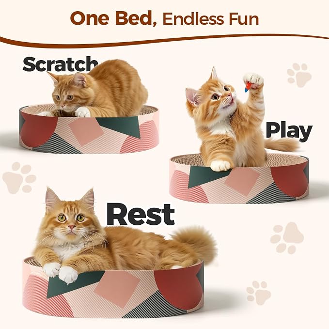 ComSaf Cat Scratcher Bed 17 x 13 in, Oval Cardboard Scratch Pad for Cats | Cat Scratching Board, Corrugated Cardboard, Shallow Bowl Shape, Furniture Protection, Indoor Cat Lounger, Claw Care