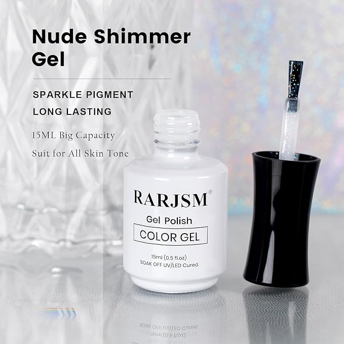 RARJSM Nude Milky White Gel Nail Polish Blue Tone Rainbow Glitter Chunky Iridescent Sparkle Shimmer Diamond Jelly Transparent Gel Polish Single Bottle Soak off UV LED Cured for Home Salon Manicure