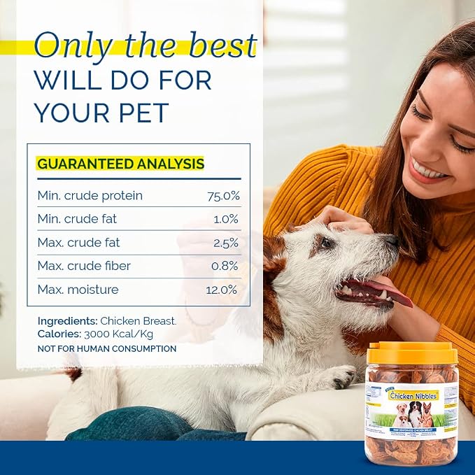 PCI Pet Center Inc. Chicken Nibbles Raw Dehydrated Chicken Breast Dog Treats, 1 Pound Container,16 oz,CHK-101