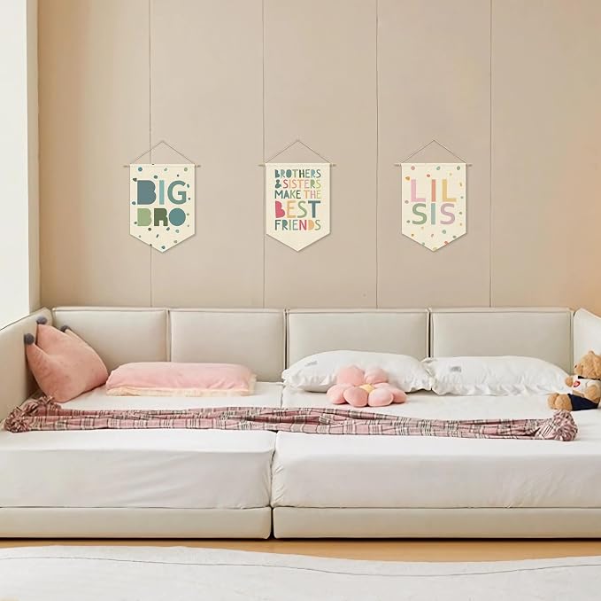 Nursery Decor Siblings Canvas Banner,Brothers And Sisters Make The Best Friends Bedroom Playroom Wall Art Decorations,Boho Twin Room Sign,Boho Kids Room Hanging Pennant Flag Banner