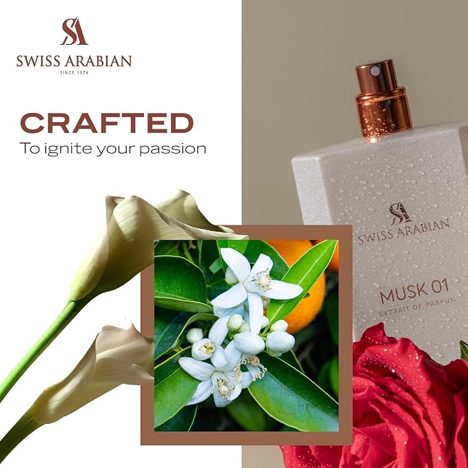 Swiss Arabian Musk 01 - Arabian Perfumes for Women and Men - Long Lasting Perfume - Spicy, Floral, Musk Perfume - Seductive Signature Aroma - 1.7 oz