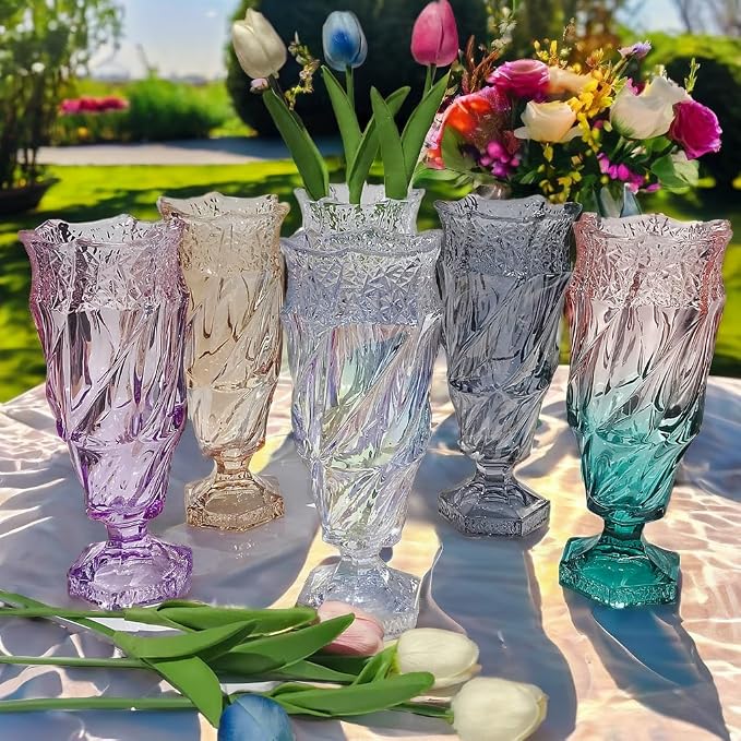 Glass Flower vase 2.4lb 9.5inch,Bohemian Style, for Centerpieces,Wedding,Home Decor Glass Vase (Purple Pink)