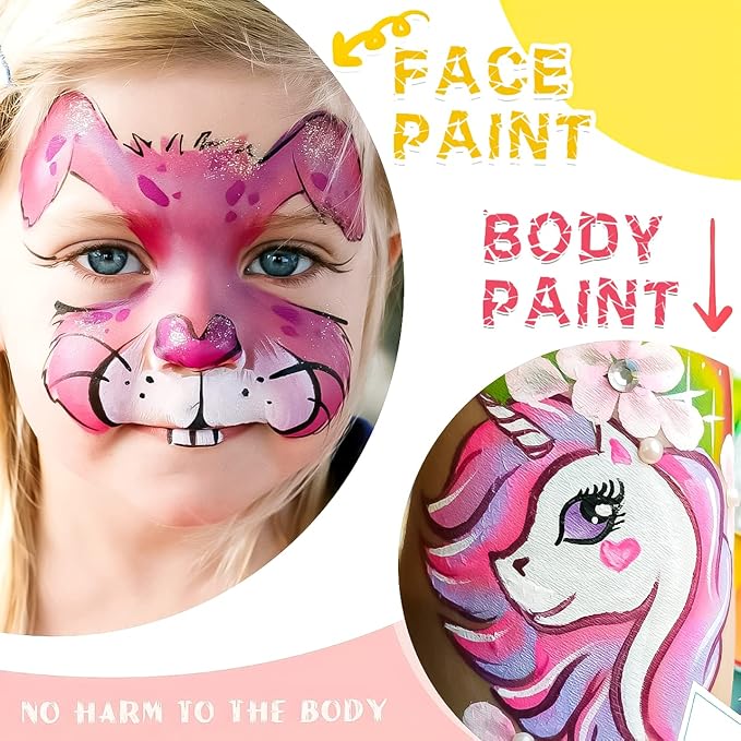 15 Color Face Paint Kit, Professional Face Painting Kit SFX Makeup Palette, Water Activated Body Paint for Cosplay Halloween Party for Kids and Adults Safe Non Toxic with 12 Pcs Brush & Stencils Matte