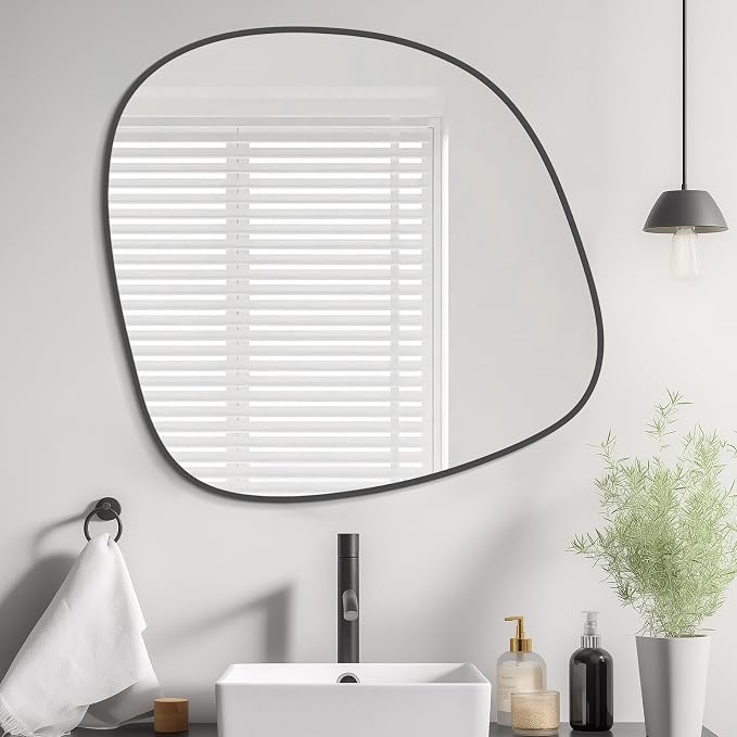 Asymmetrical Mirror, Irregular Wall Mirror, Wall Mirrors Decorative for Bedroom Living Room Entryway Hall, Unique Wall Mirror 27" H x 26" W, Black