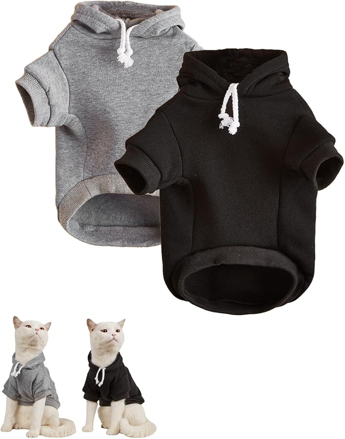 Basic Dog Hoodie Sweatshirt Puppy Sweater Warm Cat Costumes Pet Clothes for Chihuahua Puppy Kitten Small Medium Dogs Black and Grey X-Large