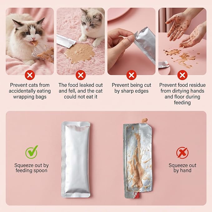 3PCS Cat Treat Spoon Lickable Cat Treat Dispenser Cats Strip Feeder Spoons for Wet Food and Liquid Snack Cats Food Dispenser for Puppies Small Pets