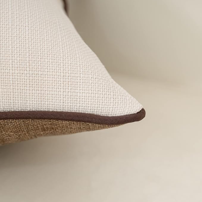 Patchwork Pillow Cover 18x18 Inch Luxury Cotton and Linen Cushion Cover Square Pillowcover for Couch Bedroom Living Room, Brown