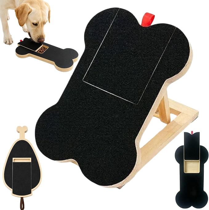 Dog Nail Scratch Board with Treat Slot, Non Slip Nail File Pad (Black-D)