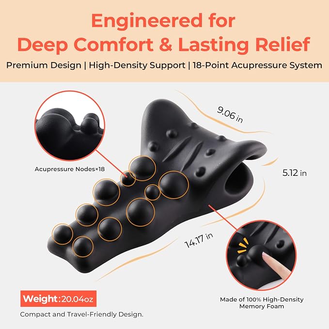 Neck and Shoulder Relaxer, Firm 18-Node Cervical Traction Pillow | Trigger-point neck stretcher, high-density foam, short daily use for neck, shoulder and upper-back tension; not for sleep